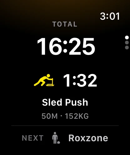 Apple Watch: Sled Push 구간 진행 화면